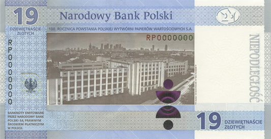 19 zł 100-lecie powstania PWPW - banknot kolekcjonerski